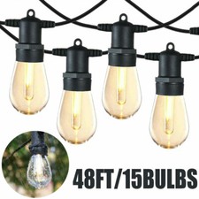 48FT LED Outdoor Waterproof 15 Bulbs Commercial Grade Patio Globe String Lights