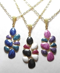 49mm Pearl Enamel pendant, Blue/Green, Purple/Pink, Black/White/Red. 20".  (2D1) - Picture 1 of 8