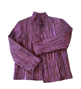 Painted Pony Women's Medium Metallic Purple One Crimped Shiny Blazer Vintage USA - Picture 1 of 10