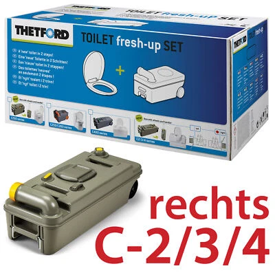 THETFORD FRESH UP SET C2 3 4 CASSETTE CAMPING FÄKALIENTANK TOILETTE RECHTS NEU - Bild 1 von 4
