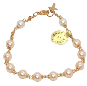 18K Gold-plated Light Pink Italian Bead Bracelet Made in Italy - Picture 1 of 2