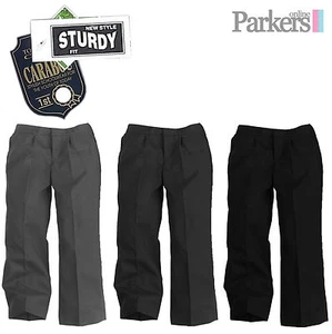 NEW BOYS GENEROUS STURDY FIT SCHOOL TROUSERS TEFLON COATED GREY BLACK 8-14 YEARS - Picture 1 of 4