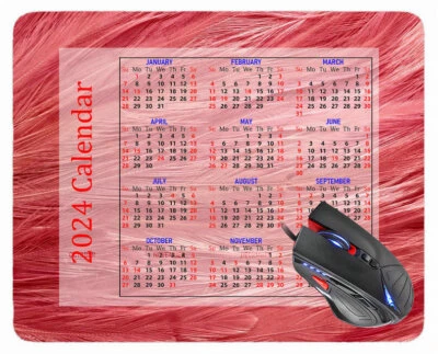 2024 Calendar Mouse Pad with Holidays,Begonia Red Rectangle Gaming Mouse Pads - Image 1 of 4