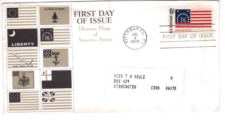 1968 FDC 6c Bennington Flag Historic Flags Of America Series American Heritage - Image 1 of 2