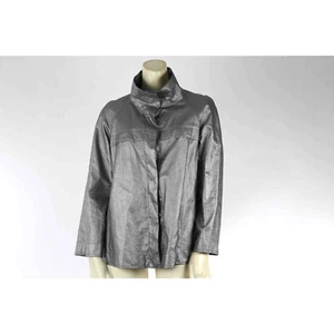 LAFAYETTE 148 Gray Silver Metallic Linen Mock Neck Windbreaker Jacket Size 2 - Picture 1 of 9