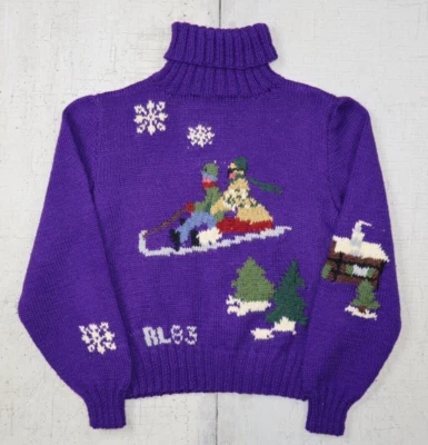 VTG Ralph Lauren RL83 GREAT BRITAIN Hand Knit Family Sledding Sweater RARE Sz M - Image 1 of 4