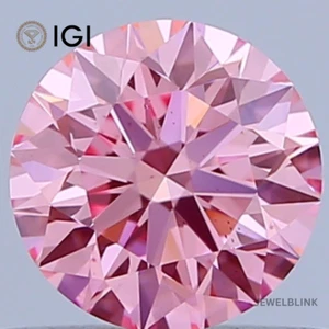 IGI Certified 0.65 Carat Fancy Vivid Pink VS2 Round Cut CVD Lab Grown Diamond - Picture 1 of 18