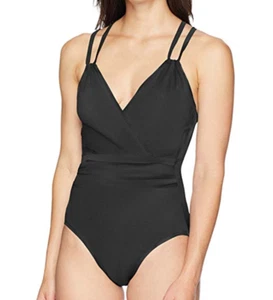 Coastal Blue One piece Swimming Suit, Black Cross Back - Picture 1 of 26