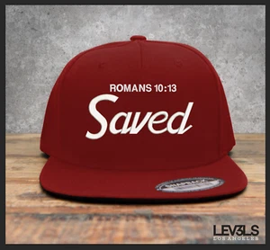 SAVED CHRISTIAN SNAPBACK BASEBALL CAP  CHRISTIAN CROSS JESUS SAVES ROMANS 10 - Picture 1 of 13