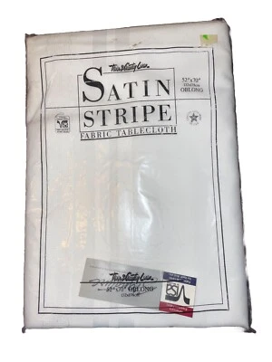 VTG NEW Satin Stripe Tablecloth White 52”x70" Oblong USA Visa in package - Image 1 of 4