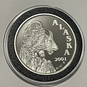 2001 Mountain Goat Alaska Mint Proof Coin 1 Troy Oz .999 Fine Silver Round Medal - Picture 1 of 10