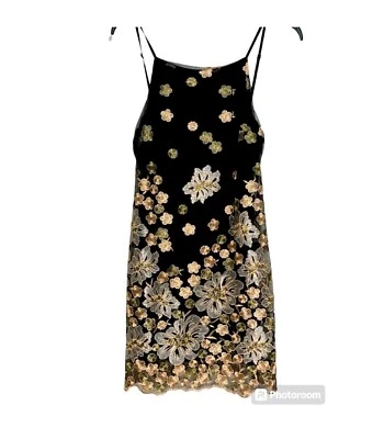 Vestido negro pequeño floral bordado, vestido de cóctel, espalda baja, XS Foto 1 de 3
