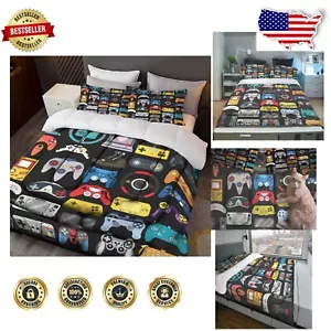 Double-Sided Gamer Twin Comforter & Pillowcase Set - Vibrant Geometric Design - Picture 1 of 9