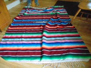Older SW influenced striped blanket serape- 5 x 7 feet- 3" fringe on each end - Picture 1 of 6