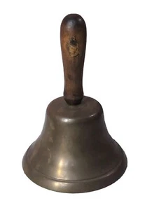 Antike große handgehaltene Lehrer Schulglocke aus Messing #14 9"" Holzgriff - Bild 1 von 22