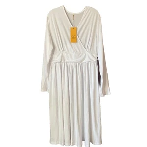 Women's Grecerelle White V-neck Long Sleeve Knee Length Dress Size 2XL NWT - Picture 1 of 8