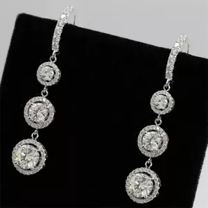Elegant Jewelry 925 Silver Plated Drop Earring Cubic Zircon Wedding Gifts A Pair - Picture 1 of 4