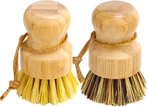 Bamboo Dish Brush Set, 2 Pcs Wooden Scrubber for Dishes, Pots, and Pans - Picture 1 of 12
