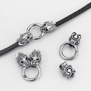 2Sets Silver Dragon Head 7mm Round End Caps Spring Hook Clasp Jewellery Findings - Picture 1 of 4