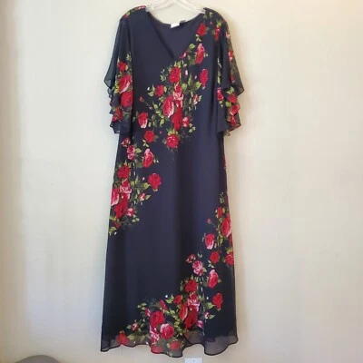 ROAMAN'S Vintage Maxi Dress Blue/Red Floral Print Size 30 W Bohemian  - Image 1 of 4