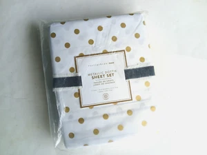 Pottery Barn Teen Metallic Dottie Sheet Set XL Twin White Gold - Picture 1 of 5