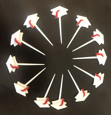 Lote de 24 adornos para pasteles de plástico borla roja selecciones para cupcakes tapa de graduación vintage Foto 1 de 4