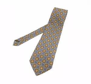 1970s Wide All Silk Tie Mens Vintage Disco Era Gray Necktie with Foulard Designs - Picture 1 of 5