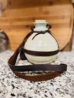 Studio Pottery Wine Water Jug Bottle Leather Strap Signed John Schulps Canteen
