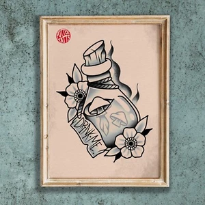Traditional Poison Bottle "Drink Me" - Traditional Flash Tattoo Art Print - Picture 1 of 3