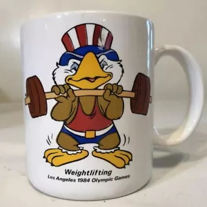 Vintage Weightlifting Coffee Mug 1984 Los Angeles Sam the Olympic Eagle Papel  - Picture 1 of 5