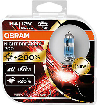H4 OSRAM NIGHT BREAKER 200 Bis Zu 200% Mehr Licht 12V 2 Stück DuoBox • 24.33€
