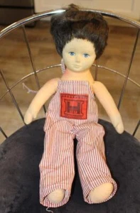 Gillian Heal 1983 Lutscher Junge Puppe rot gestreift Overall Halfpenny England - Bild 1 von 7