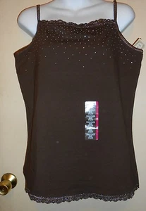 Arizona Plus Size Girls Lace Trimmed Bling Stud Cami Brown XXL/20 1/2 NWT - Picture 1 of 1