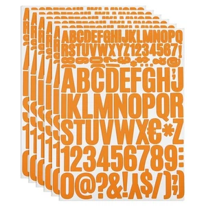 Aufkleber-Set mit Buchstaben und Zahlen selbstklebend, 612 Stück, 6 Bögen Orange - Bild 1 von 6