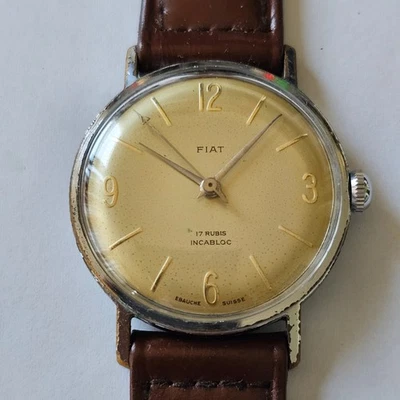 FIAT-CARICA MANUALE-CALIBRO FHF 28-QUADRANTE ORIGINALE-FONDO A VITE-WATER RESIST - Immagine 1 di 4