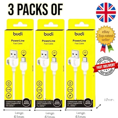 3x USB-C Budi 1M Fast Charging Cable For iPhone 15 Samsung Android iPad Tab UK - Image 1 of 4
