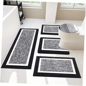 Bathroom Rug Sets - 5 Piece with Lid Cover, U-Shaped Contour Toilet Mat, - Picture 1 of 8