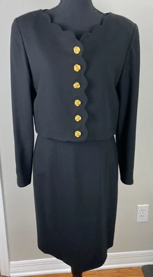 Vestido y Chaqueta Gillian Vintage Talla 8 Negro Lana Dorado Botones Hecho en Unión Foto 1 de 4