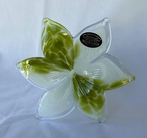 Genuino Italiano Flor Vidrio Soplado Murano Verde Blanco Color Tonos Italia Nº 682 - Imagen 1 de 12