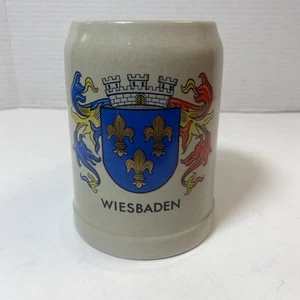 West Germany Gerz Stein 0.5 L Blue Red Gold Wiesbaden Coat of Arms Beer Mug Vtg - Picture 1 of 10