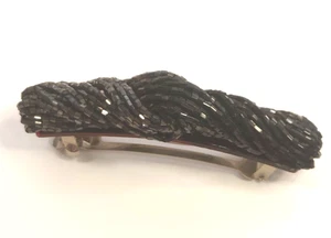 VINTAGE BEADED HAIR BARRETTE BLACK CANETELLI MURANO GLASS BEADS MADE IN ITALY - Picture 1 of 5