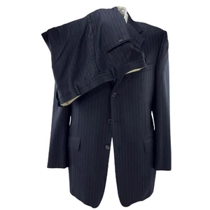 Hickey Freeman Navy Gray Chalkstripe Madison Wool 2-Piece Suit Men's 42L 34x31 - Picture 1 of 7