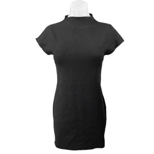 NEW Zara Black Short Sleeve Mock Neck Mini T Shirt Bodycon Sweater Dress Size L - Picture 1 of 5
