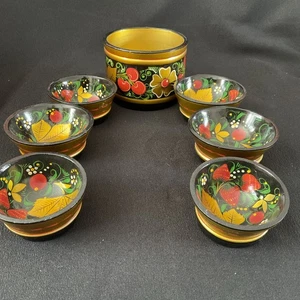 Juego de tazas vintage, hecho a mano, Hohloma, Khokhloma, arte tradicional, URSS, soviético - Imagen 1 de 6