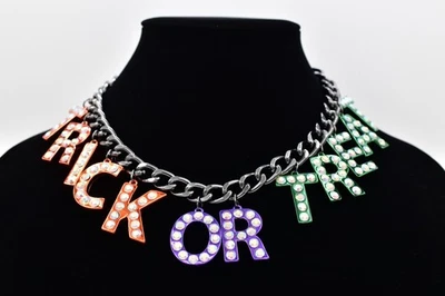 Betsey Johnson Halloween Statement Necklace Trick Or Treat Glow Dark NEW Bin4A - Image 1 of 4