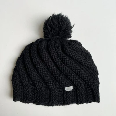 The North Face Beanie Womens Black Wool Blend Chunky Knit One Size Hat Pom - Image 1 of 4