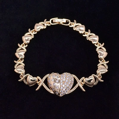 Brazalete Joyería Oro Amarillo 18K Relleno Moda Topacio Transparente Corazones Amor Foto 1 de 2