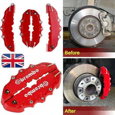 4X 3D Style Brake Caliper Covers Universal Car Disc Front & Rear Kits Red UK - Image 1 of 4
