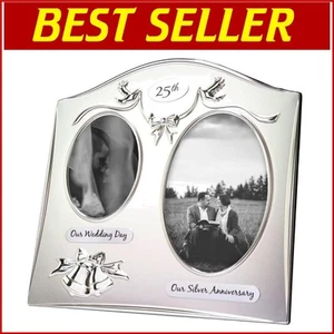 Beautifully Embossed Silver Anniversary Double Frame - 3"x4" & 4"x6" Sizes - Picture 1 of 8