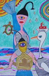 J. Winter "Wassermann & C0" moderne naive Malerei Outsider - Bild 1 von 5